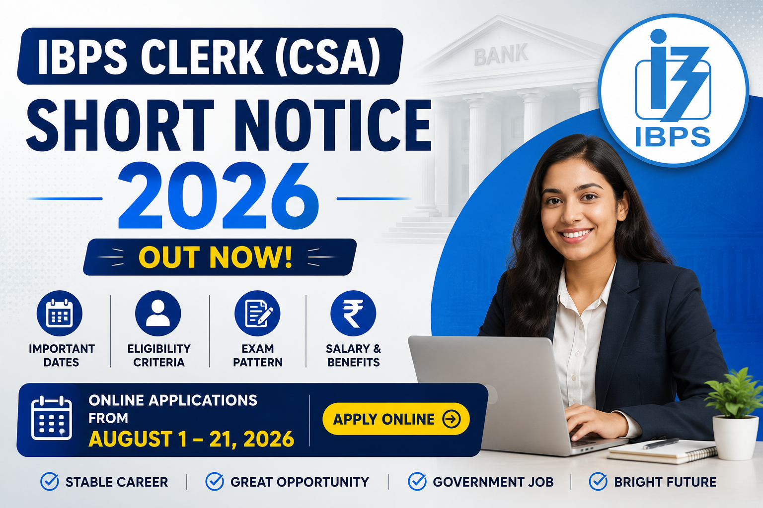 IBPS Clerk Short Notice 2026 square announcement